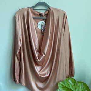 Dusty Pink Satin Cowl Neck Blouse